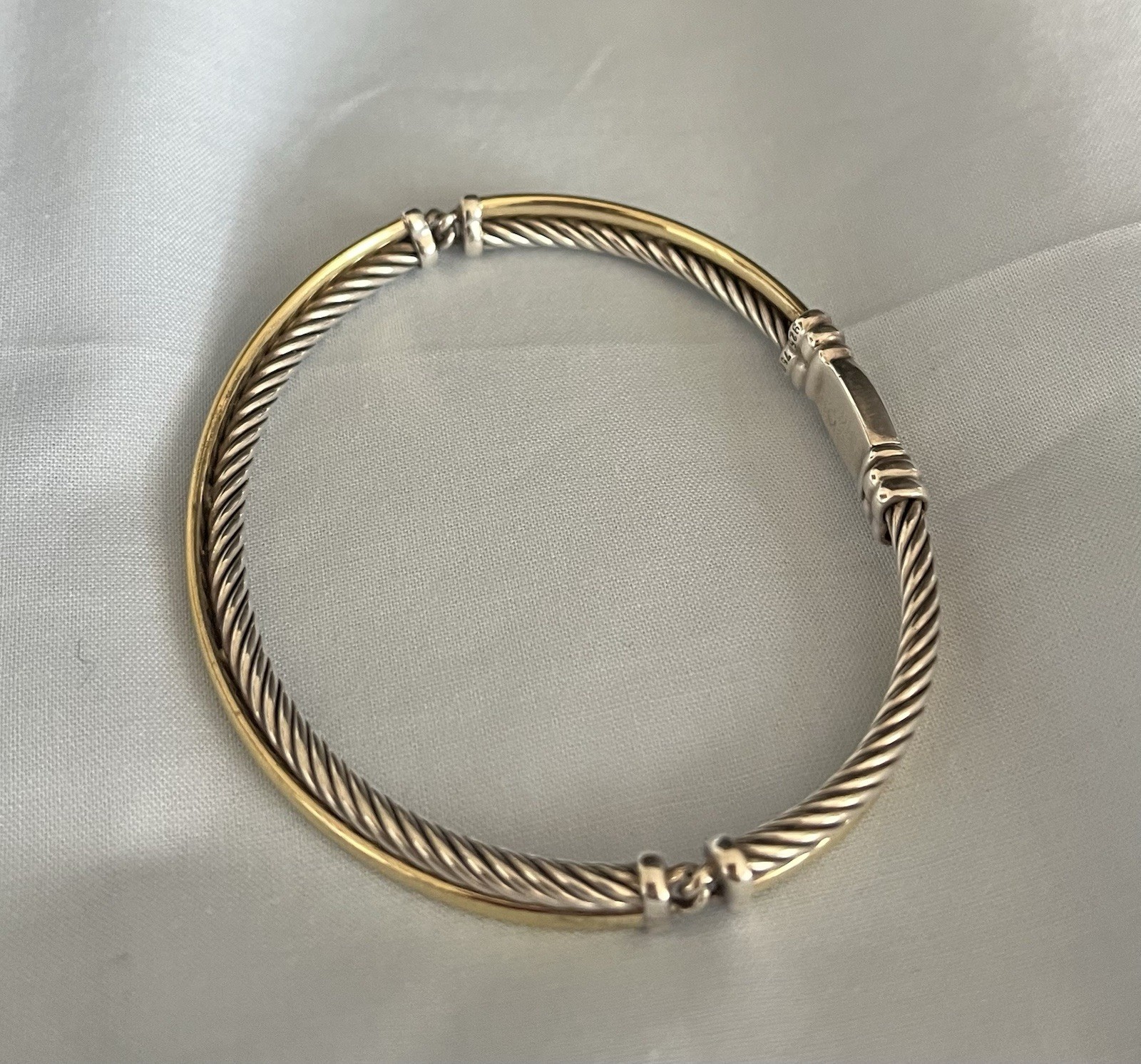 David Yurman 925 SS and 18K YG Two Tone Crossover Cable Bracelet S/M size