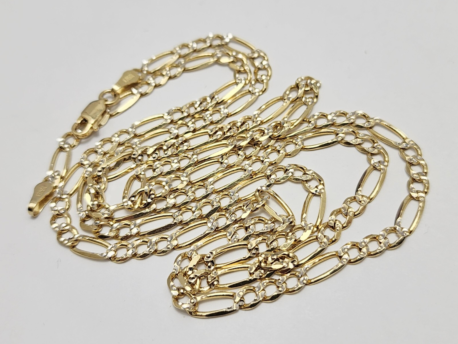 14K Two Tone Multi Color Gold Diamond Cut Figaro Link Chain Necklace – 28.25″ L
