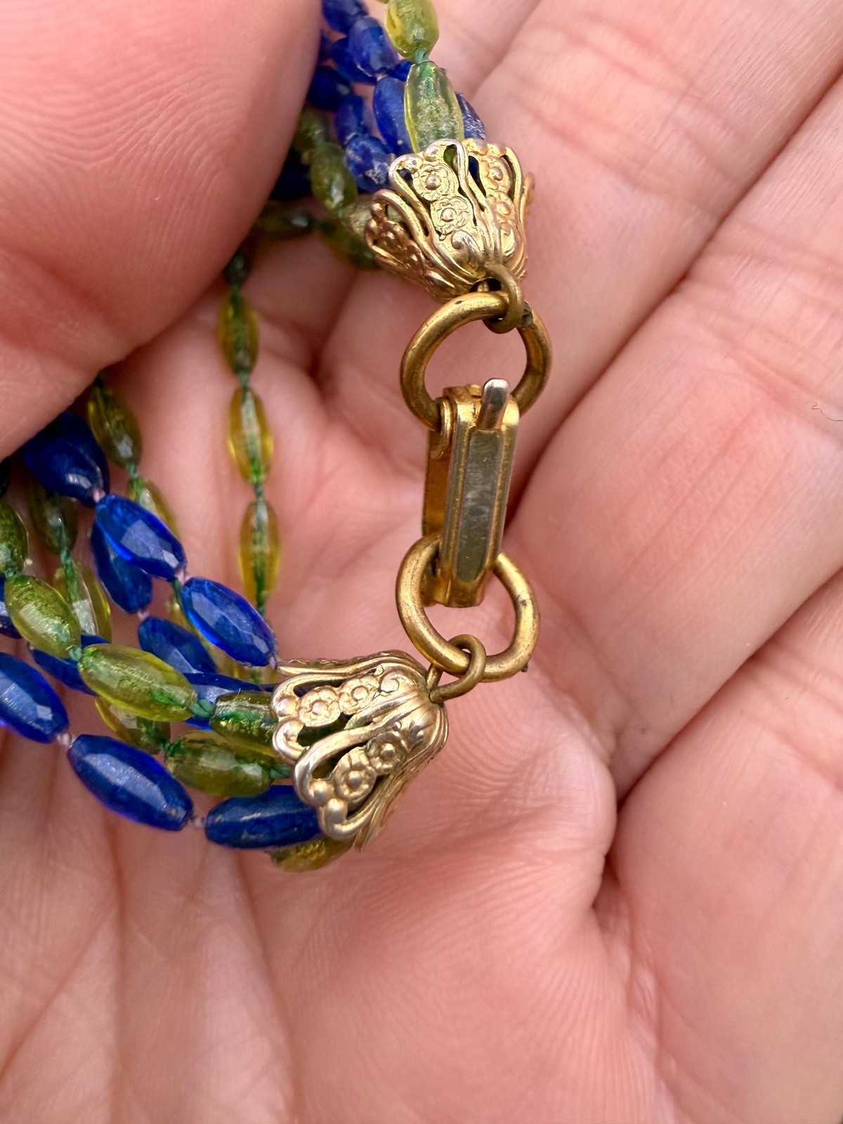 Vintage 1960s Cobalt Blue & Chartreuse Lucite Multi-Strand Necklace | 52” Long L