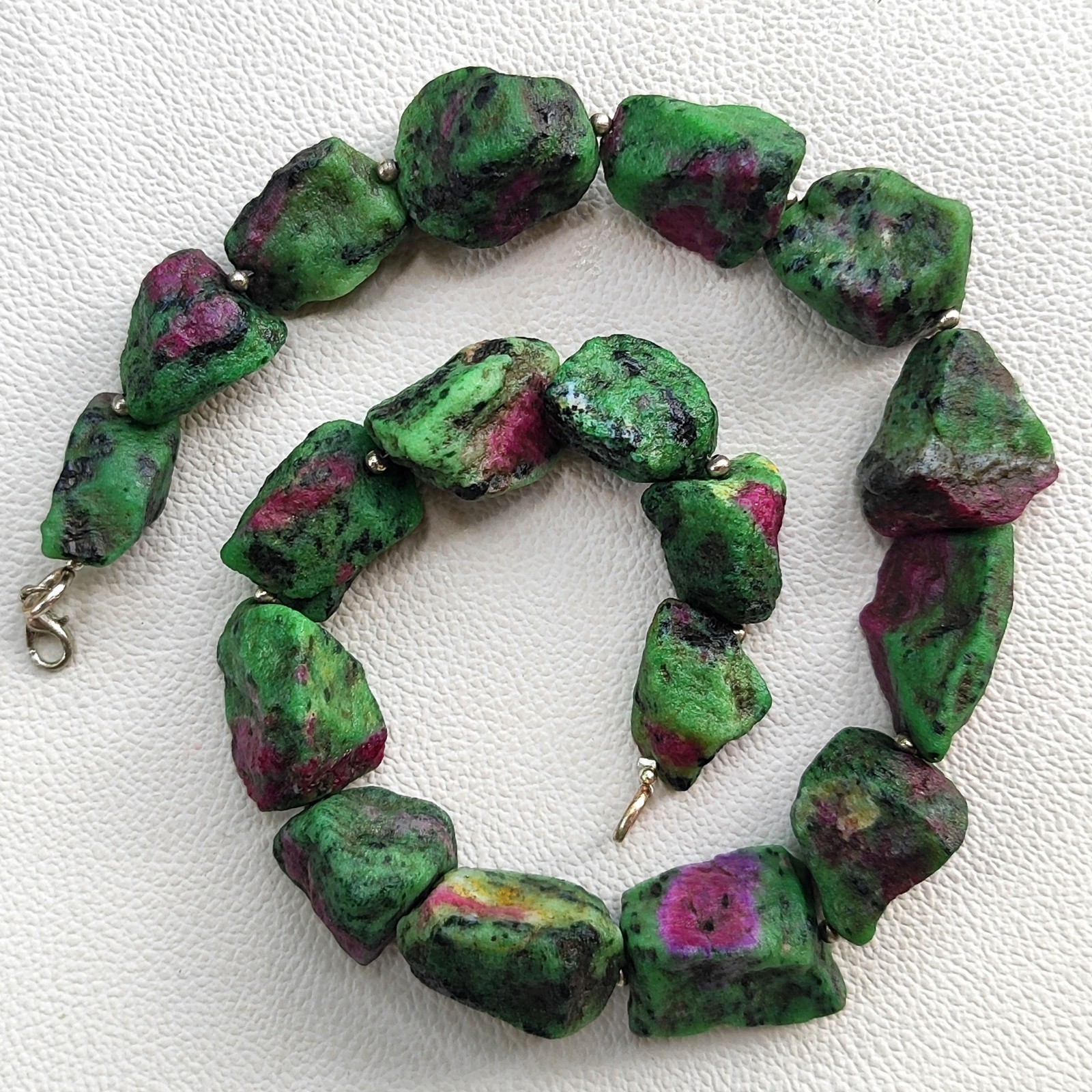 Unpolished Ruby Zoisite Nugget Beads Necklace 18″ India Gems 20-26mm Rough Stone