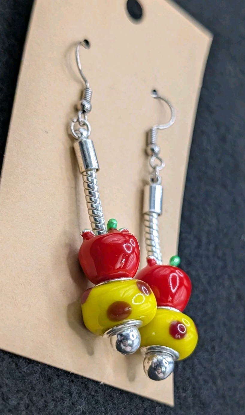 Women’s ‘Back To School’ Apple Fun Beaded Drop Dangly Hook Earrings