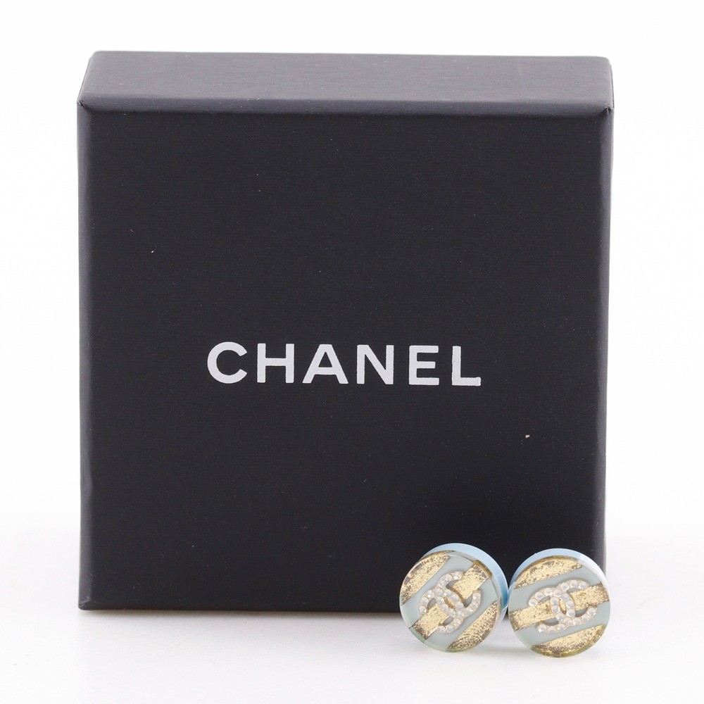CHANEL Logo COCO Mark Piercing stripe gold/white Resin system/Rhinestone/M…