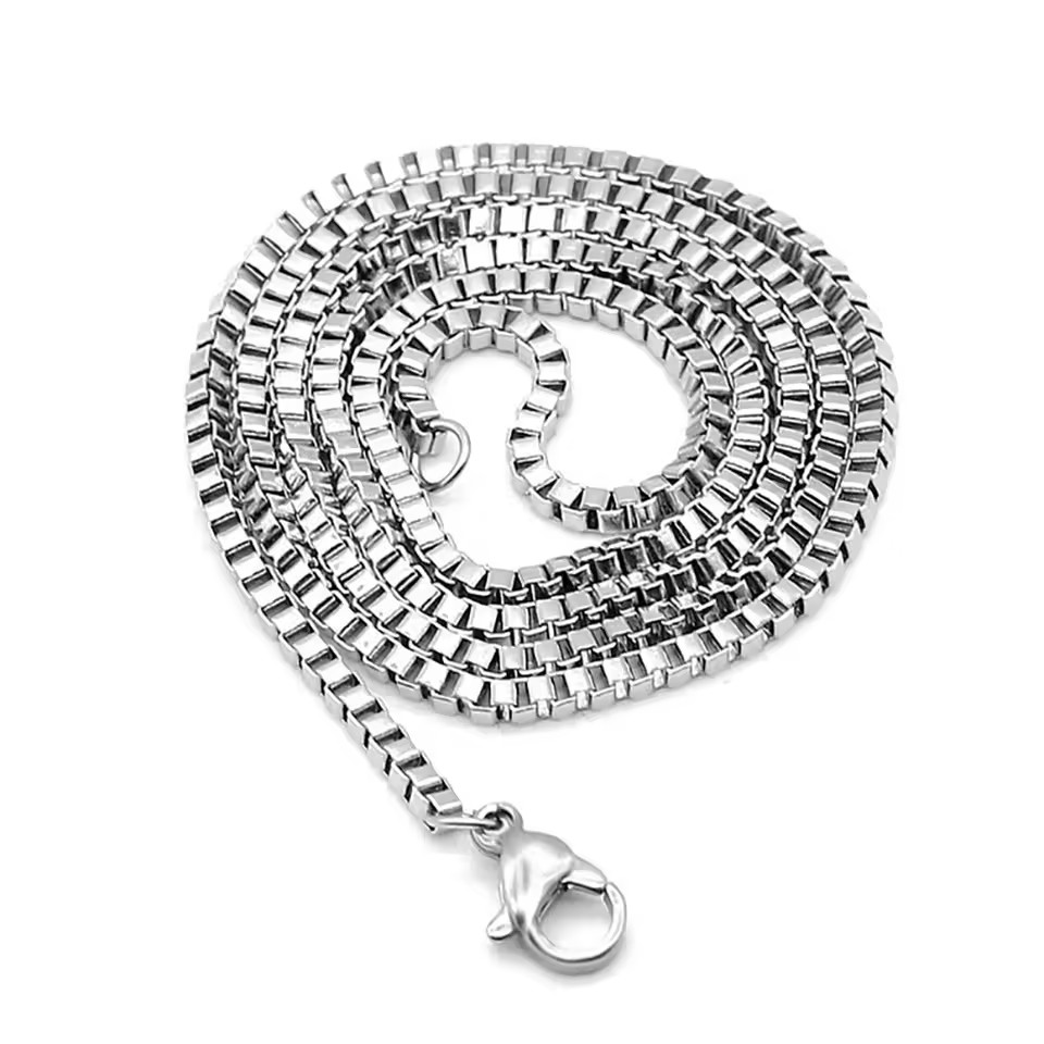 Silver Stainless Steel Box Chain 2.5mm (55,65,75,80 cm long)
