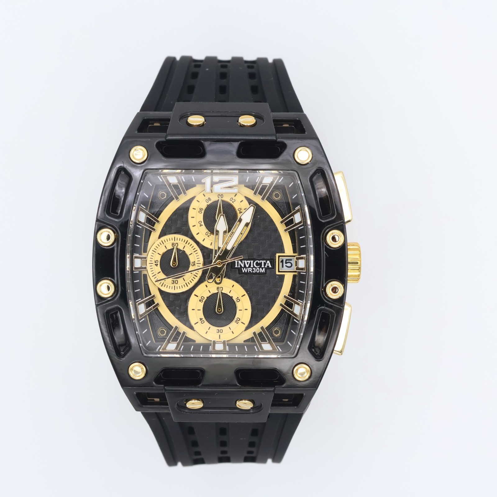 Invicta S1 Rally 70148 Rally Shadow 42mm Black Gold Dial Silicone Strap Quartz