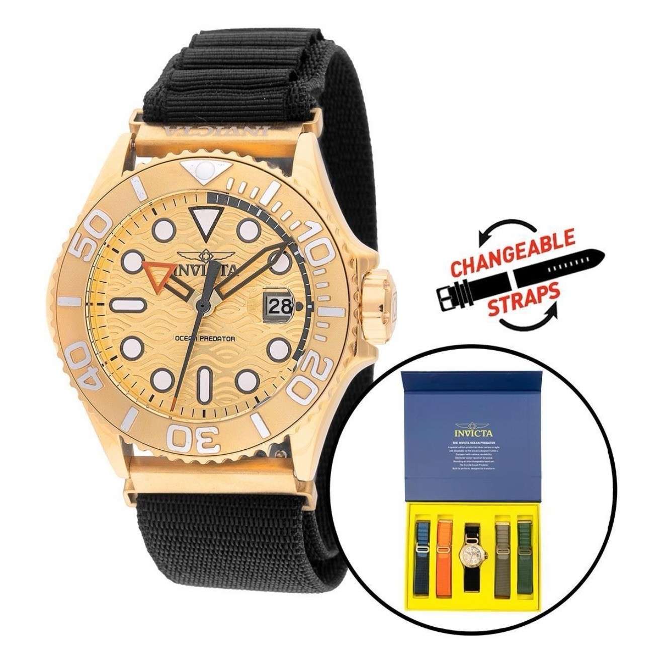 Invicta Ocean Predator 44mm Men’s Watch 5 Interchangeable Straps INCLUDED 49799