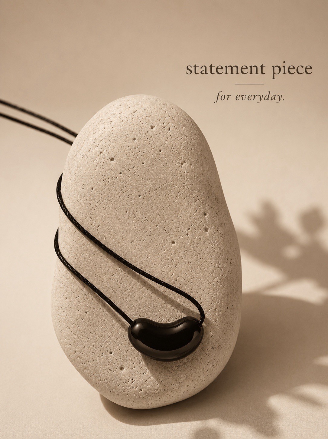 Black Cord Necklace Bean Pendant