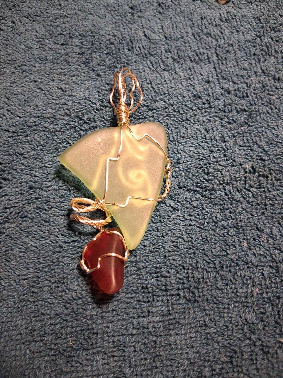 Silver Wire Wrapped Sea Beach Glass Pale Green Beaded Pendant Cg 88