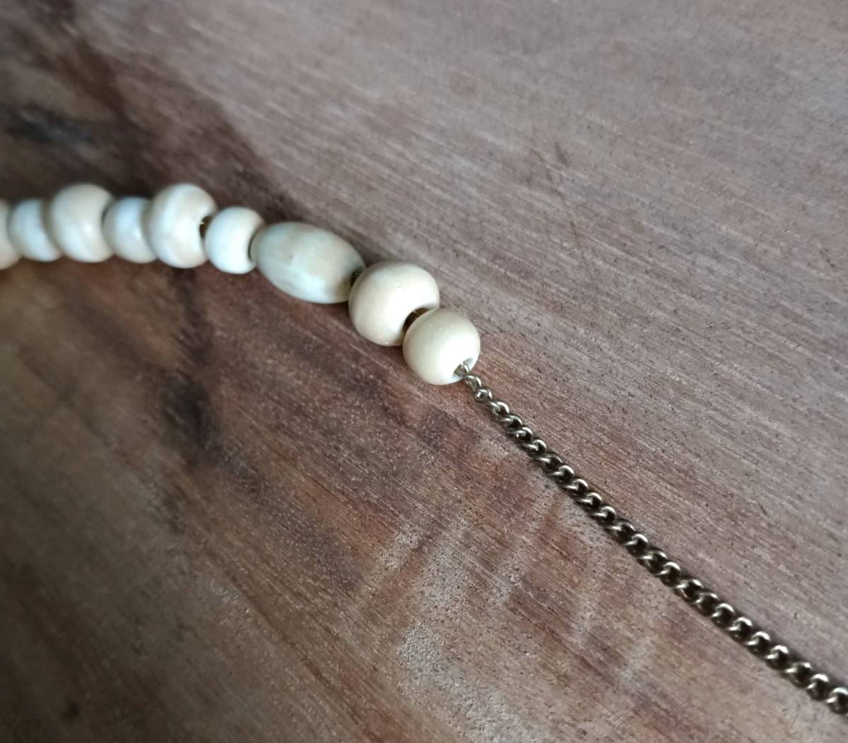 Natural Stone Necklace Bead Neutral Beige Cream Boho Long Rhinestone Spacer 34″