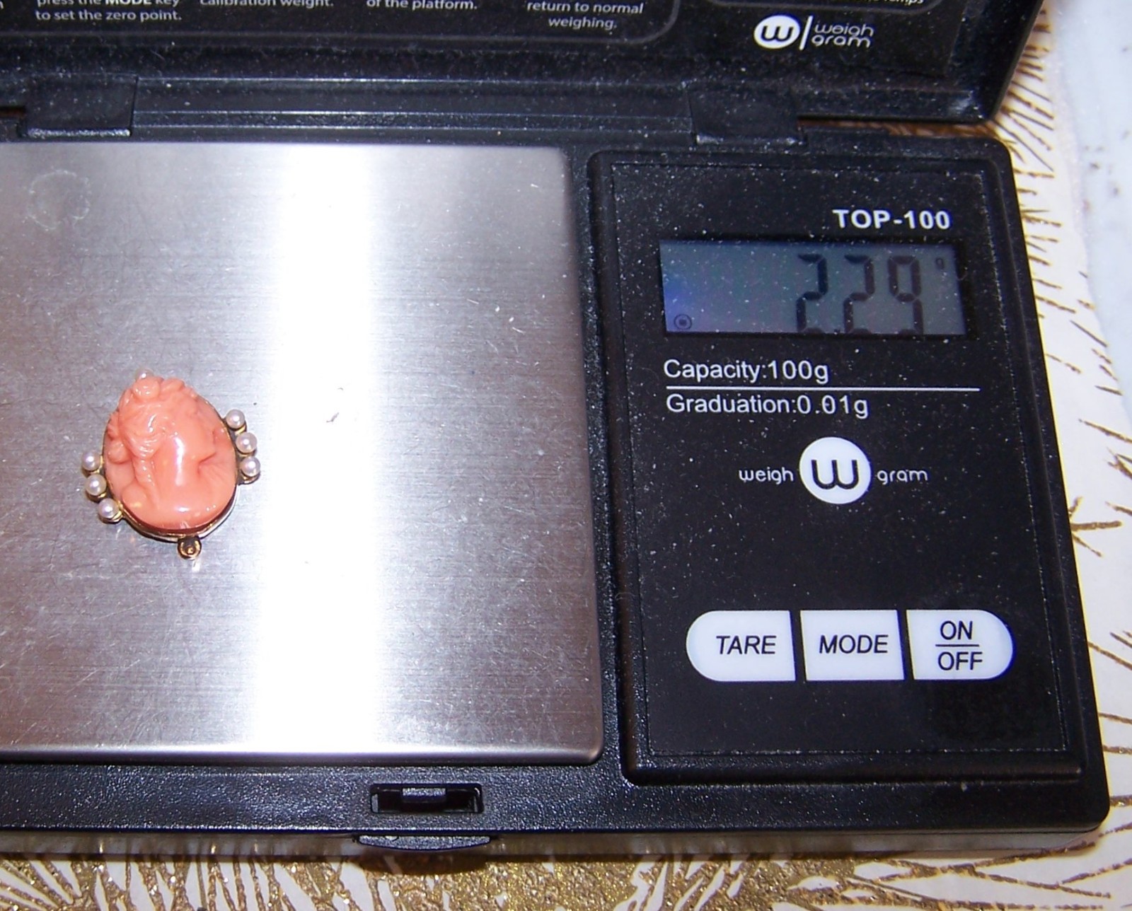 Antique 14K Yellow Gold Coral Cameo Pearl Stick Pin Head 4 Repurposing 2.29 Gr