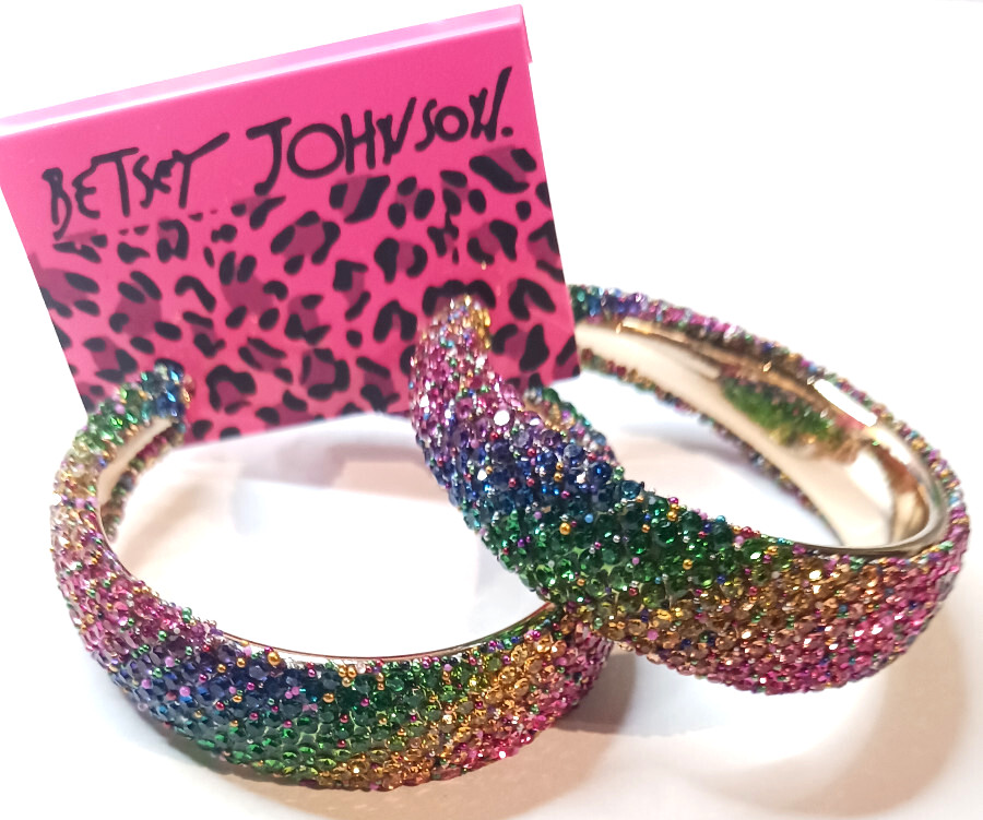 Big Exciting RAINBOW Ombre HOOP Colorful Betsey Johnson Earrings