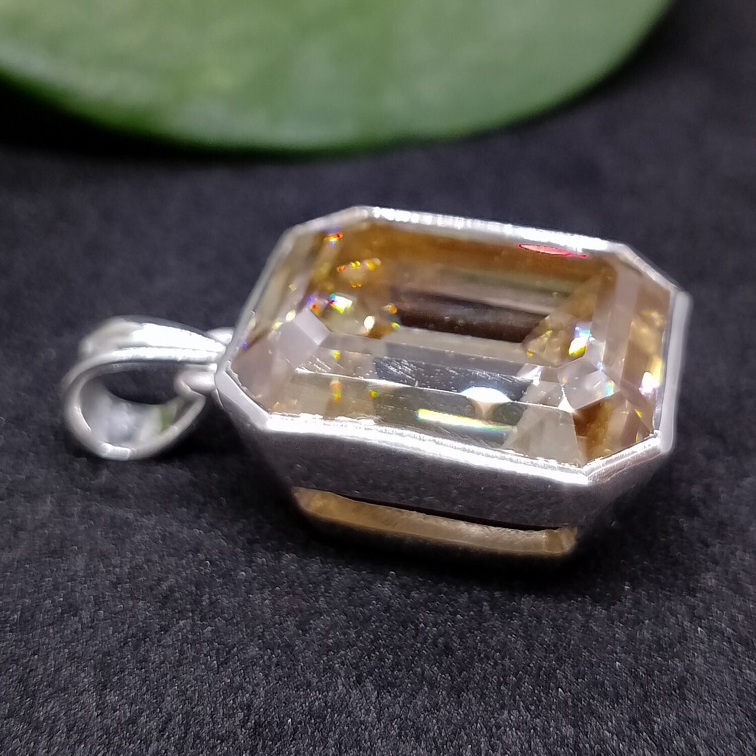 Wedding Gift 21.5 Ct Champagne Emerald Cut Lab Grown Drop Necklace 925 Silver