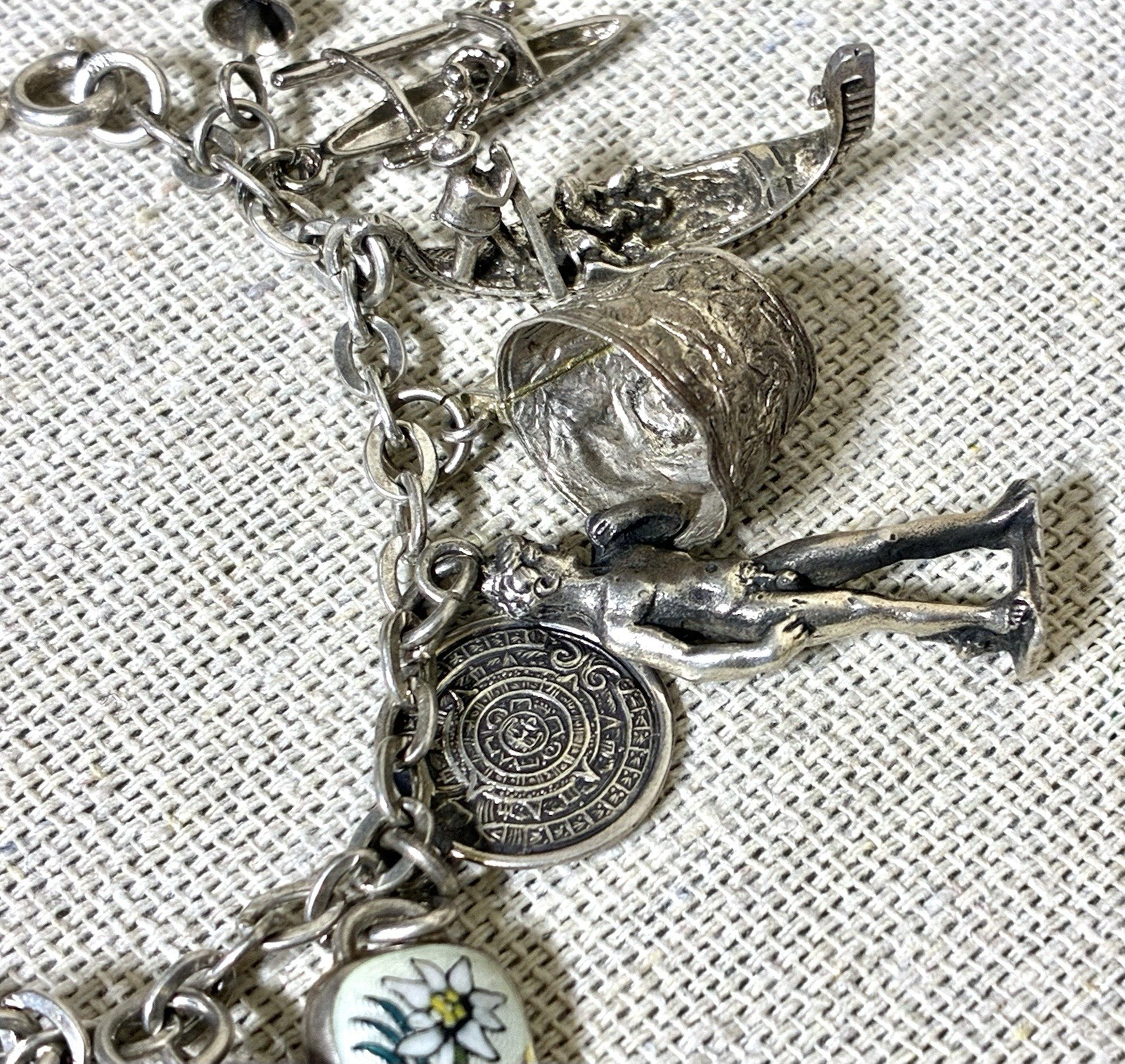 Vtg 800 Silver Charm Bracelet 900 Charms Travel Italy Europe Gondola Eiffel 50g
