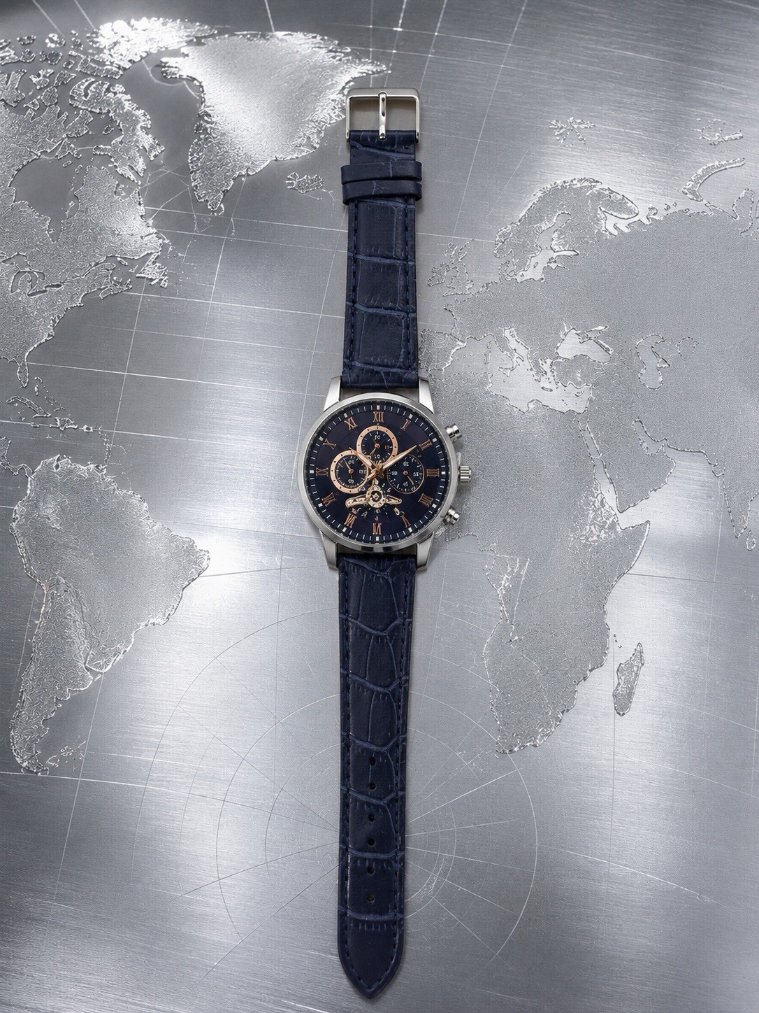 Men’s Blue Strap Quartz Watch Silver Tone Case Luxury Analog Dress Wristwatch