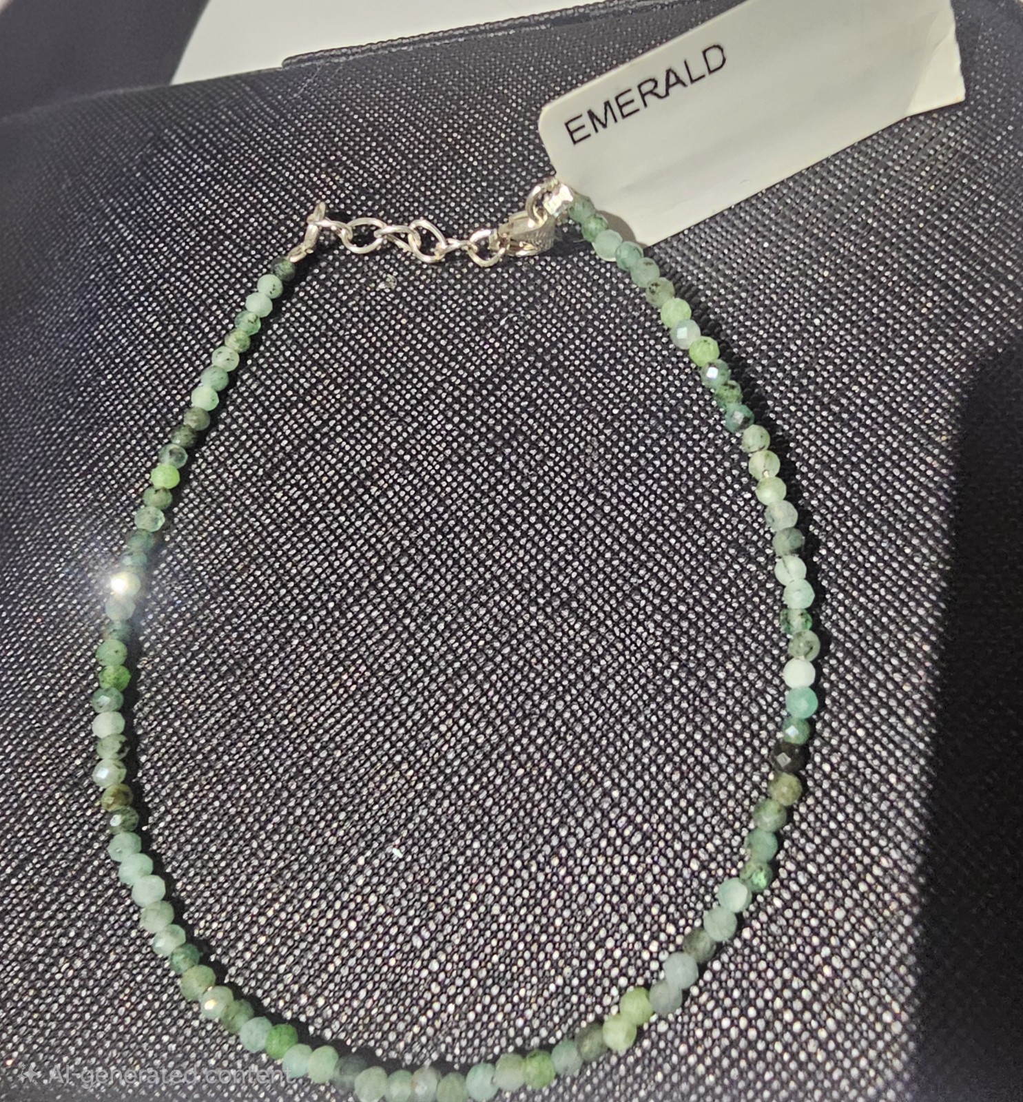 Emerald bead bracelet 2mm wide 7.5 inches. 925 sterling silver extender/ clasp.