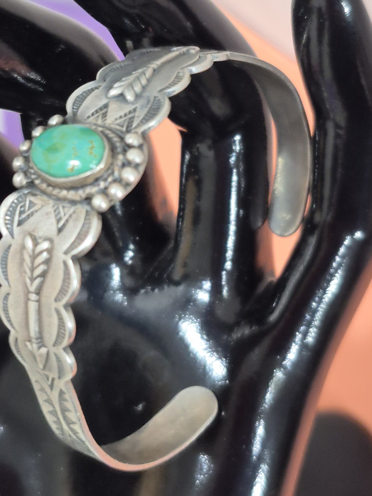 Vintage Fred Harvey Era Sterling Silver Turquoise Cuff Bracelet Arrow Stamp
