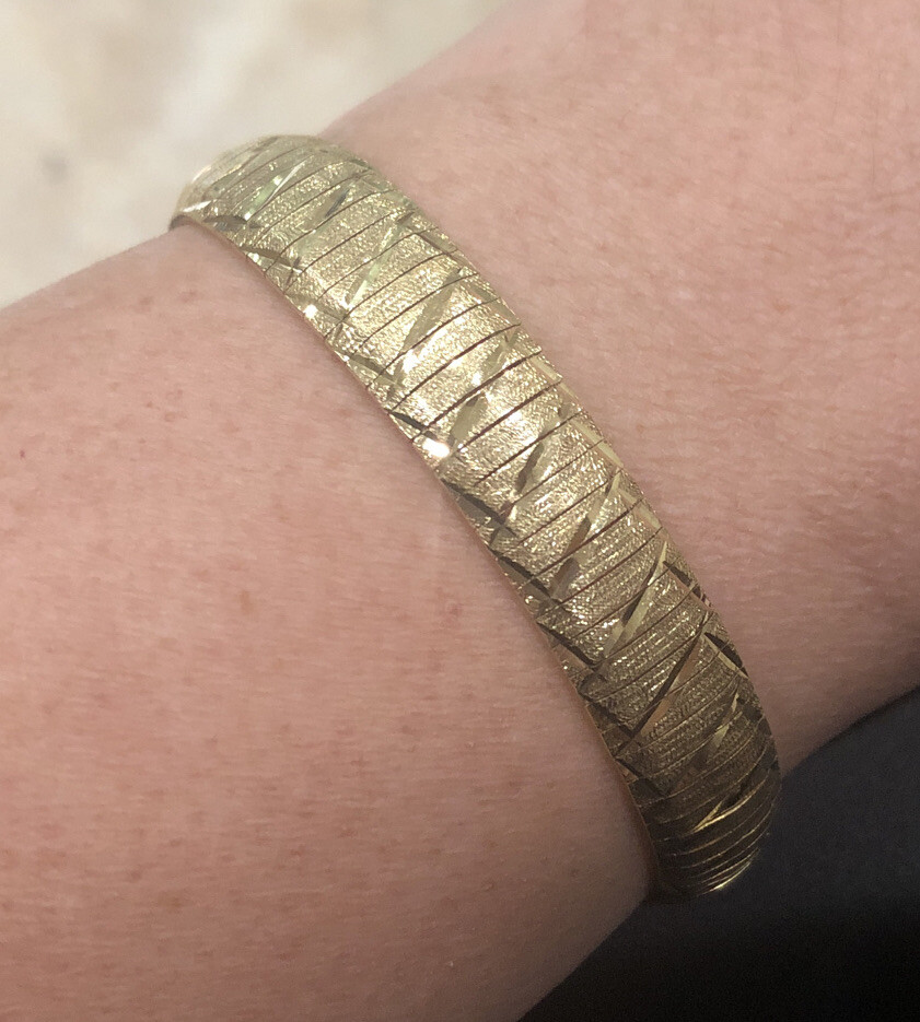 🛑 Vintage 14k Yellow Gold Diamond Cut Bangle Cuff Tennis Link 18 GM Bracelet 7”