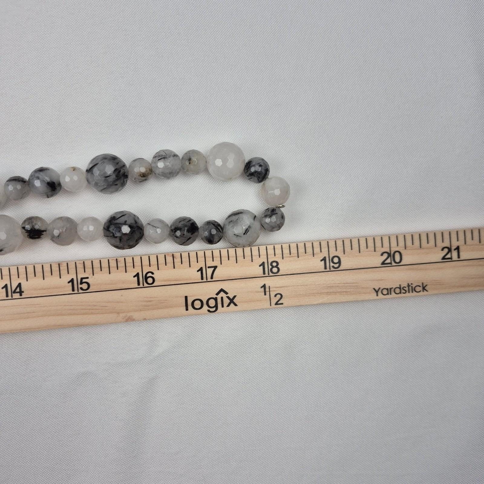 DTR Jay King Beaded Necklace Women 36″ Gray White Black Gemstone Long Strand 925