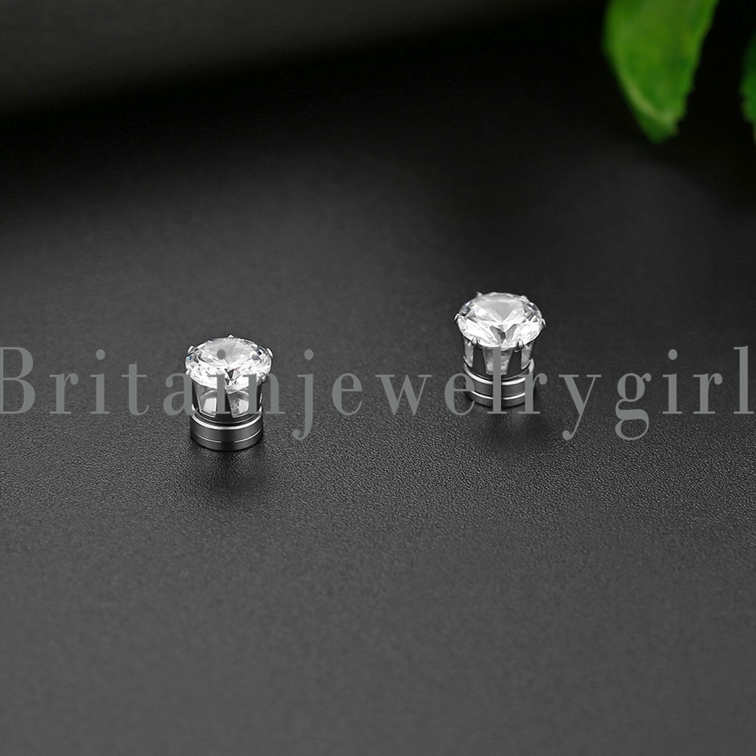 Stainless Steel Magnetic CZ Stud Earrings for Womens Mens Non-Piercing Clip On
