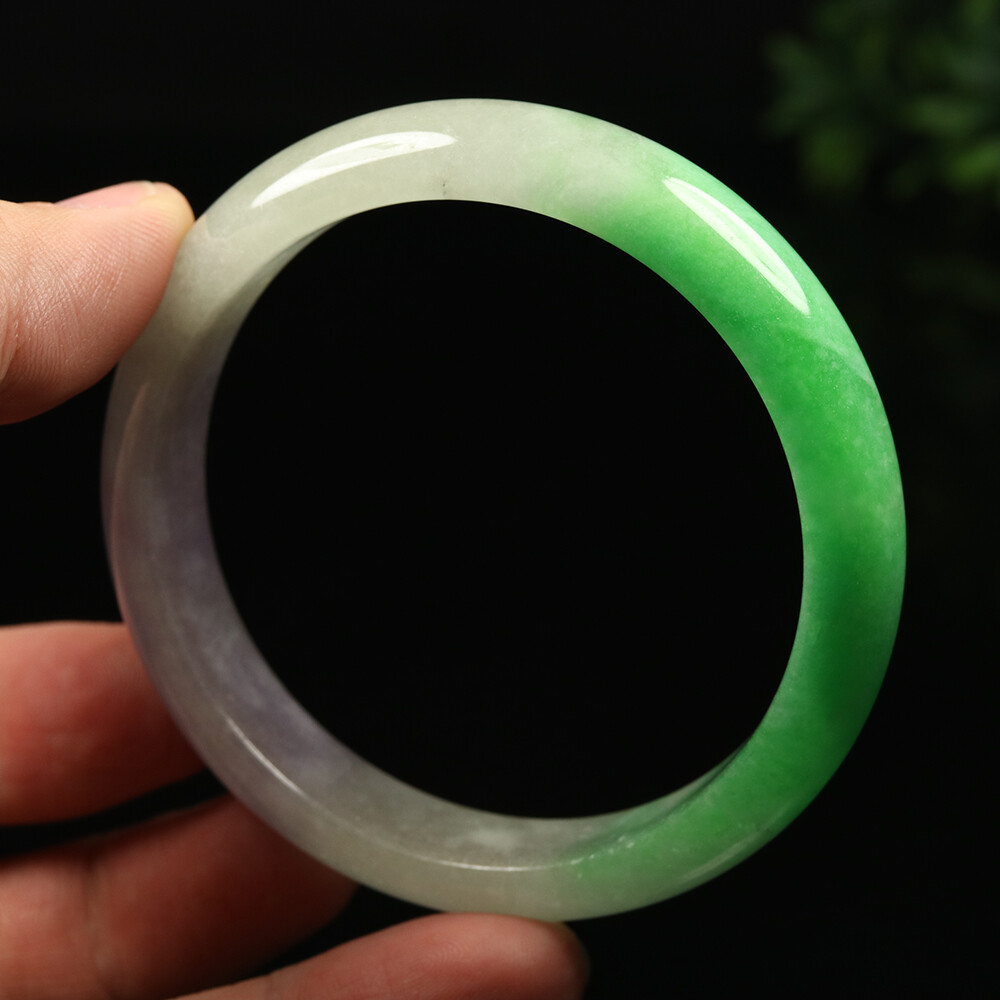 59mm Lavender Purple Green Jadeite Jade Bangle Bracelet Burma Jade A-12625