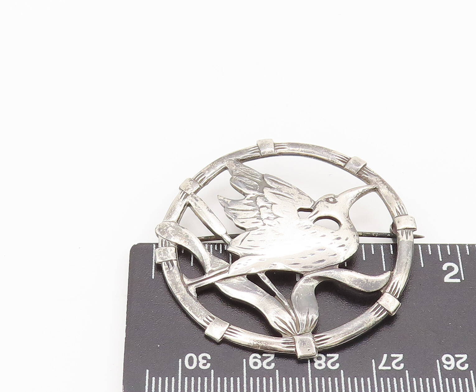 BRKS 925 Silver Vintage Antique Stencil Cut Running Bird Brooch Pin BP10402