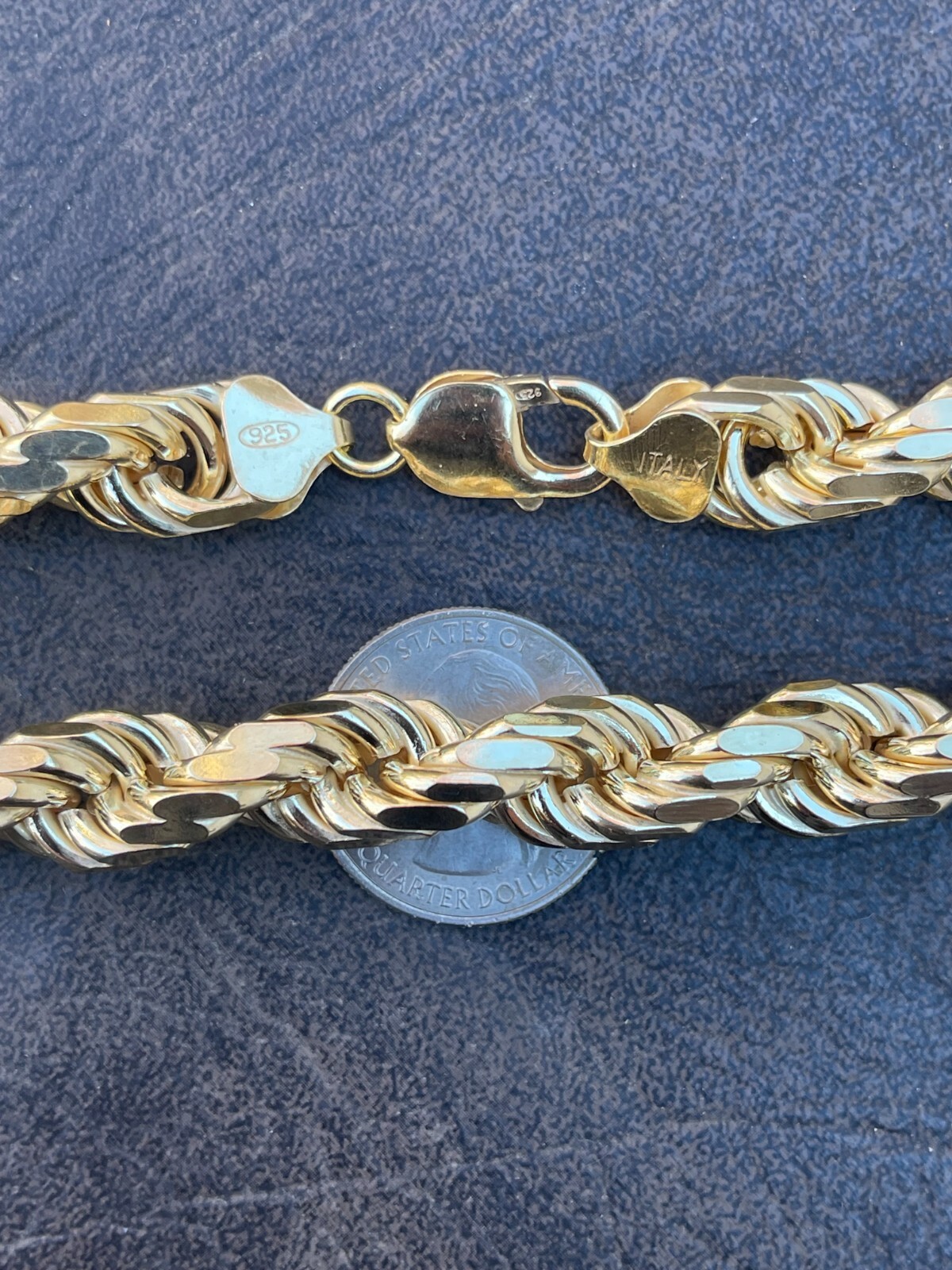 10mm Thick Mens Rope Chain 14k Gold Over Real Solid 925 Sterling Silver Necklace