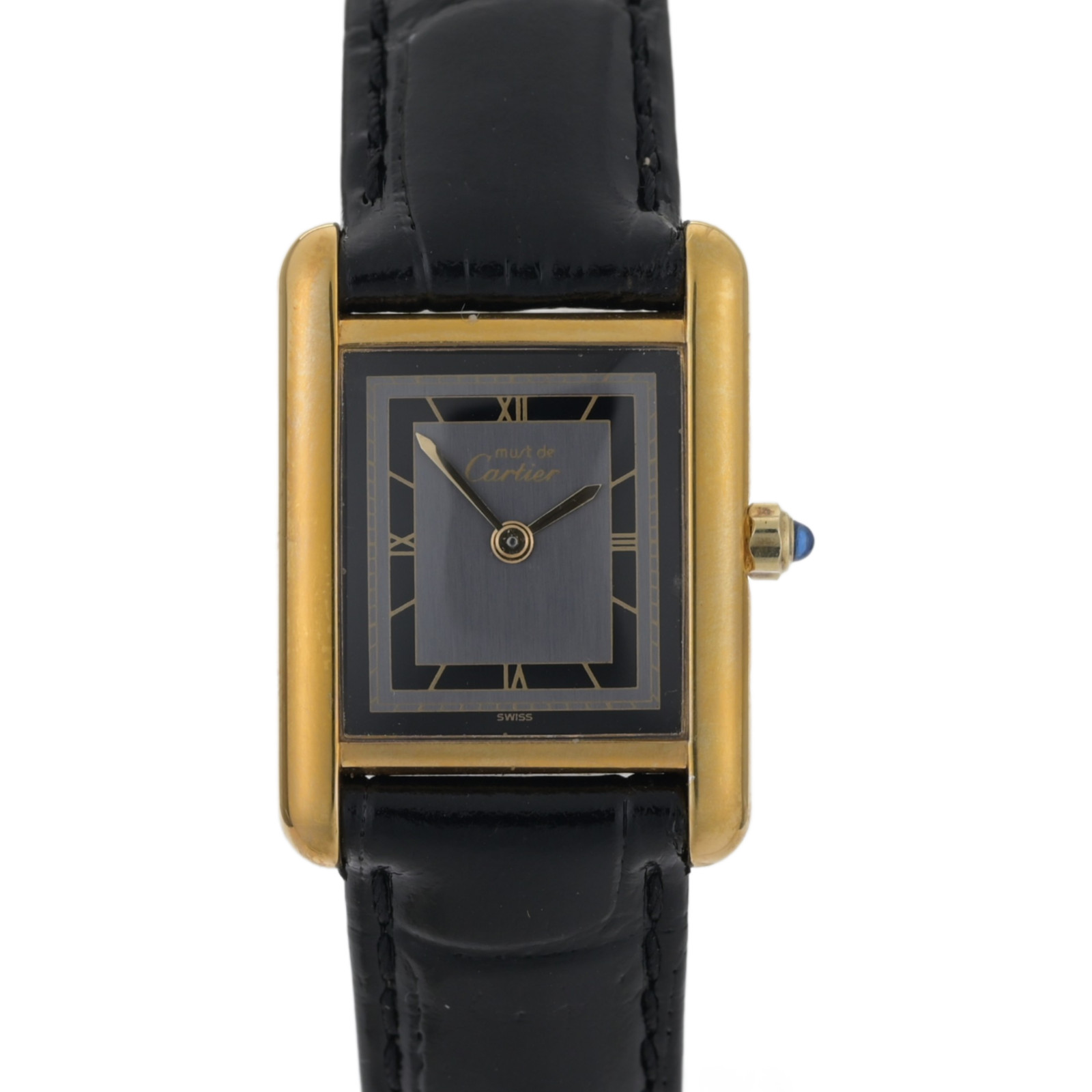 Cartier Must De Cartier Tank Gray & Black Deco Dial Argent 21x28mm Ladies Watch