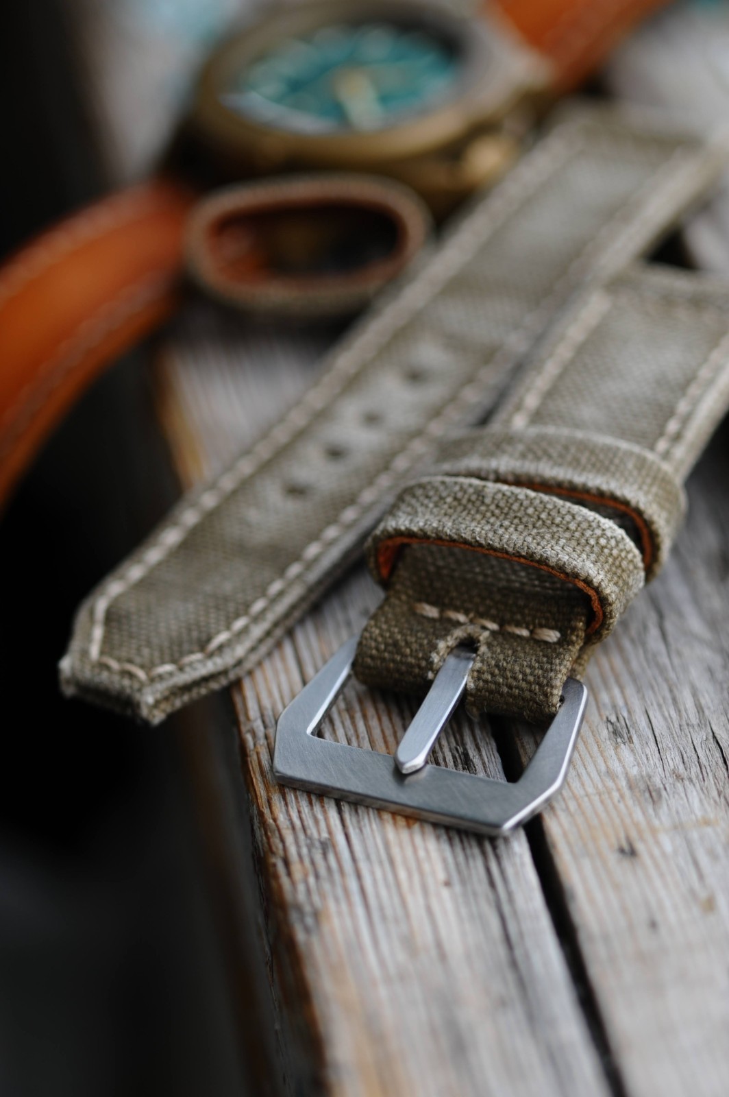 26mm Khaki Army Canvas Handmade Watch Strap, GPF Mod Style Buckle, Ready to Ship