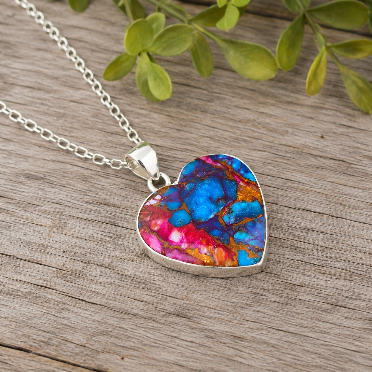 Turquoise Oyster Heart Pendant Necklace 925 Sterling Silver Free Chain