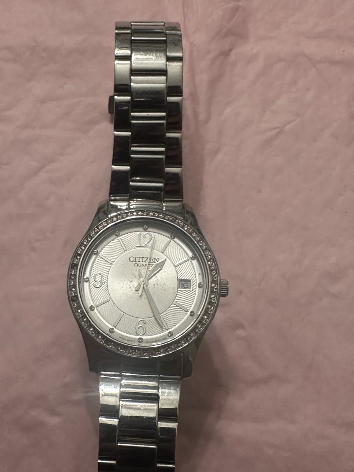 Citizen Women’s With Pink And Clear Accent Crystals Around Bezel . Clean Glass