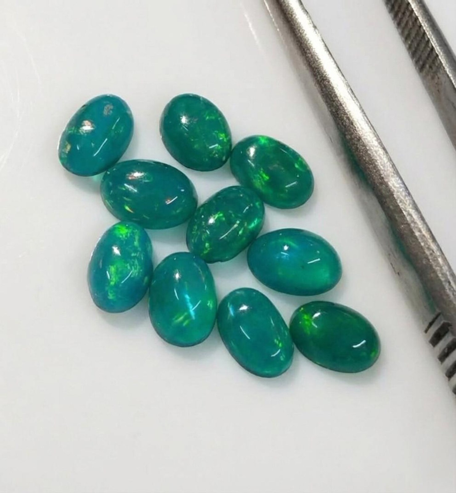 Natural Green Ethopian Opal Oval Cabochon 3x5mm To 8x10mm Loose Gemstone