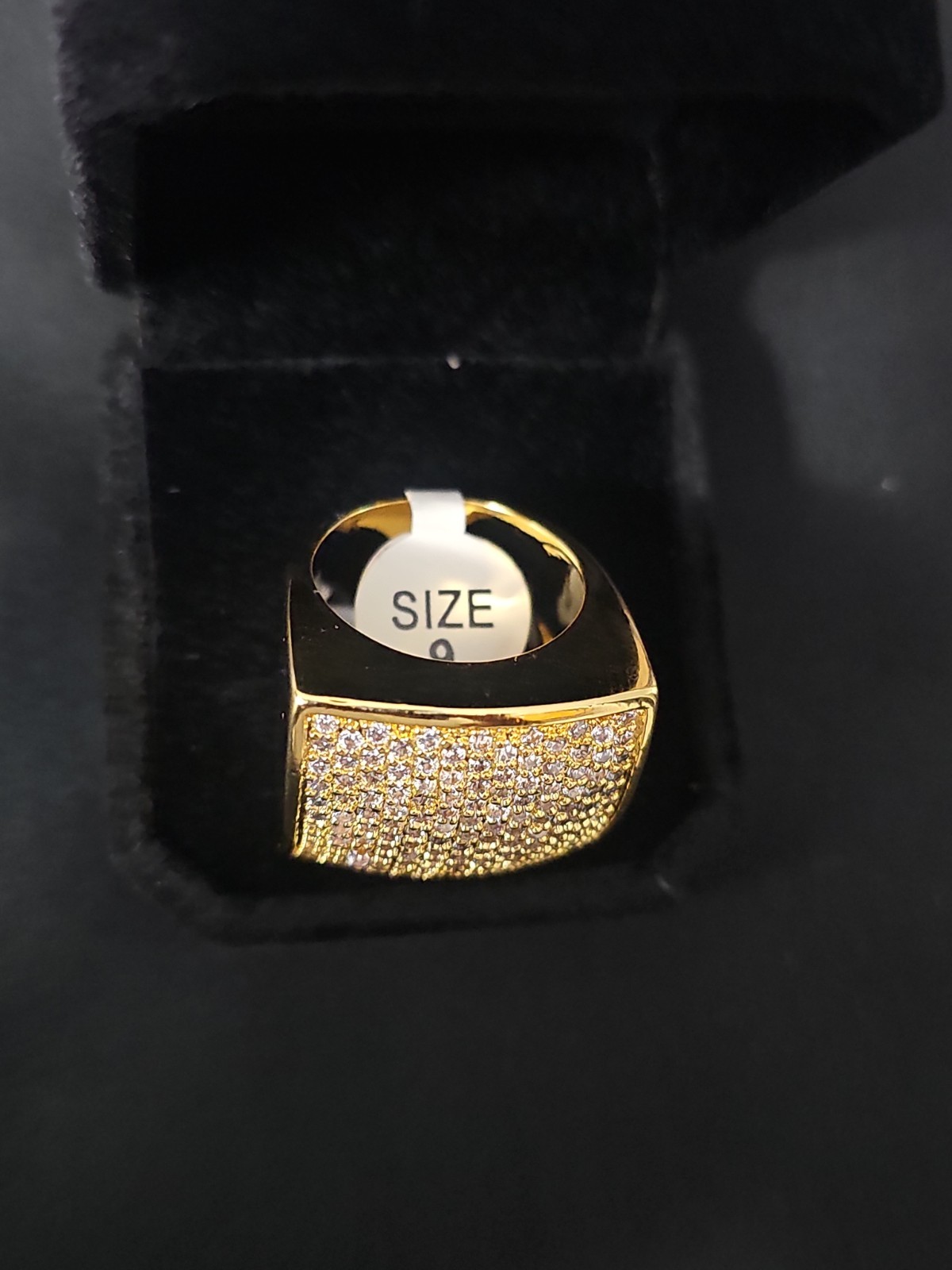 Gold-Plated brass Men’s Ring SIZE 9 Square Pavé Cubic Zirconia 24.7mm