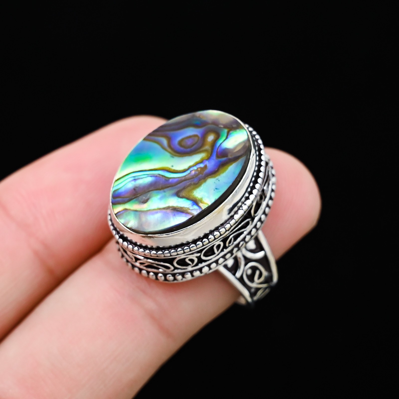 Abalone Shell Gemstone 925 Sterling Silver Handmade Jewelry Ring Gift For Love