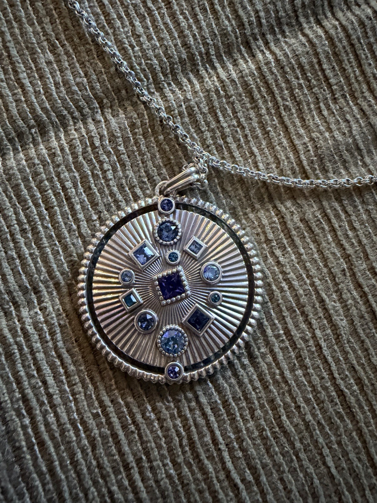 Brighton Halo Rays reversible pendant necklace featuring blue crystal accents