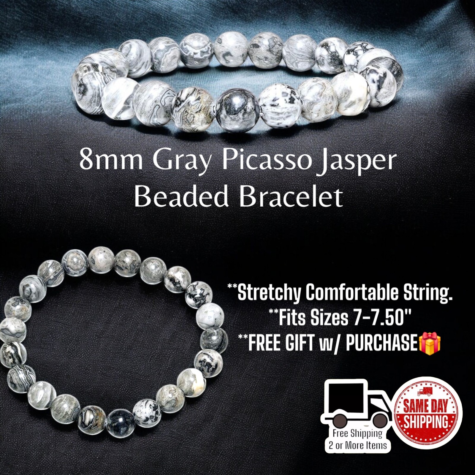 Picasso Jasper 8mm 7.0-7.5” Crystal Healing Beaded Bracelet. Special + FREE GIFT