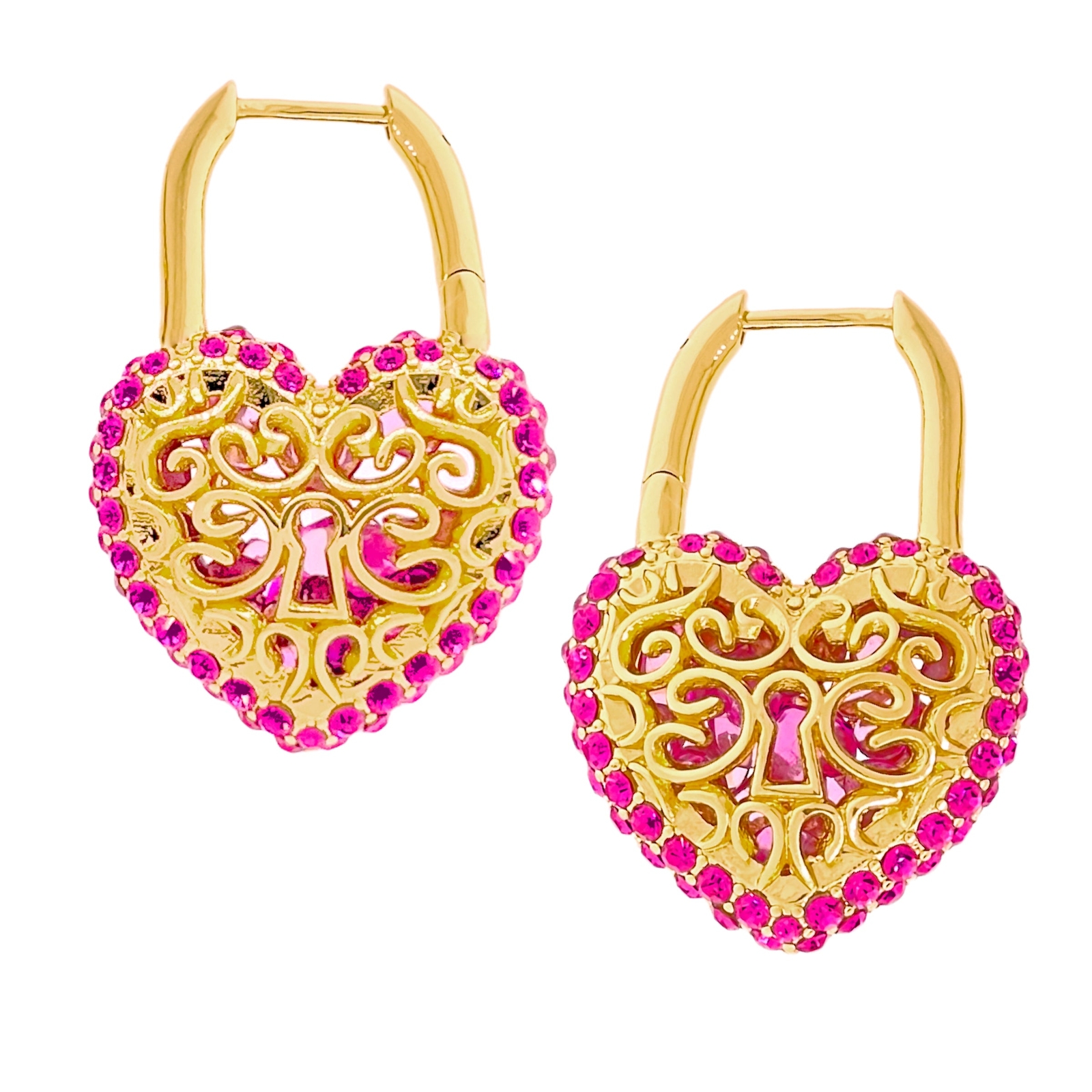 Filled Love Hot Pink Crystal Earrings by Ritzy Couture DeLuxe 18k Gold Plating