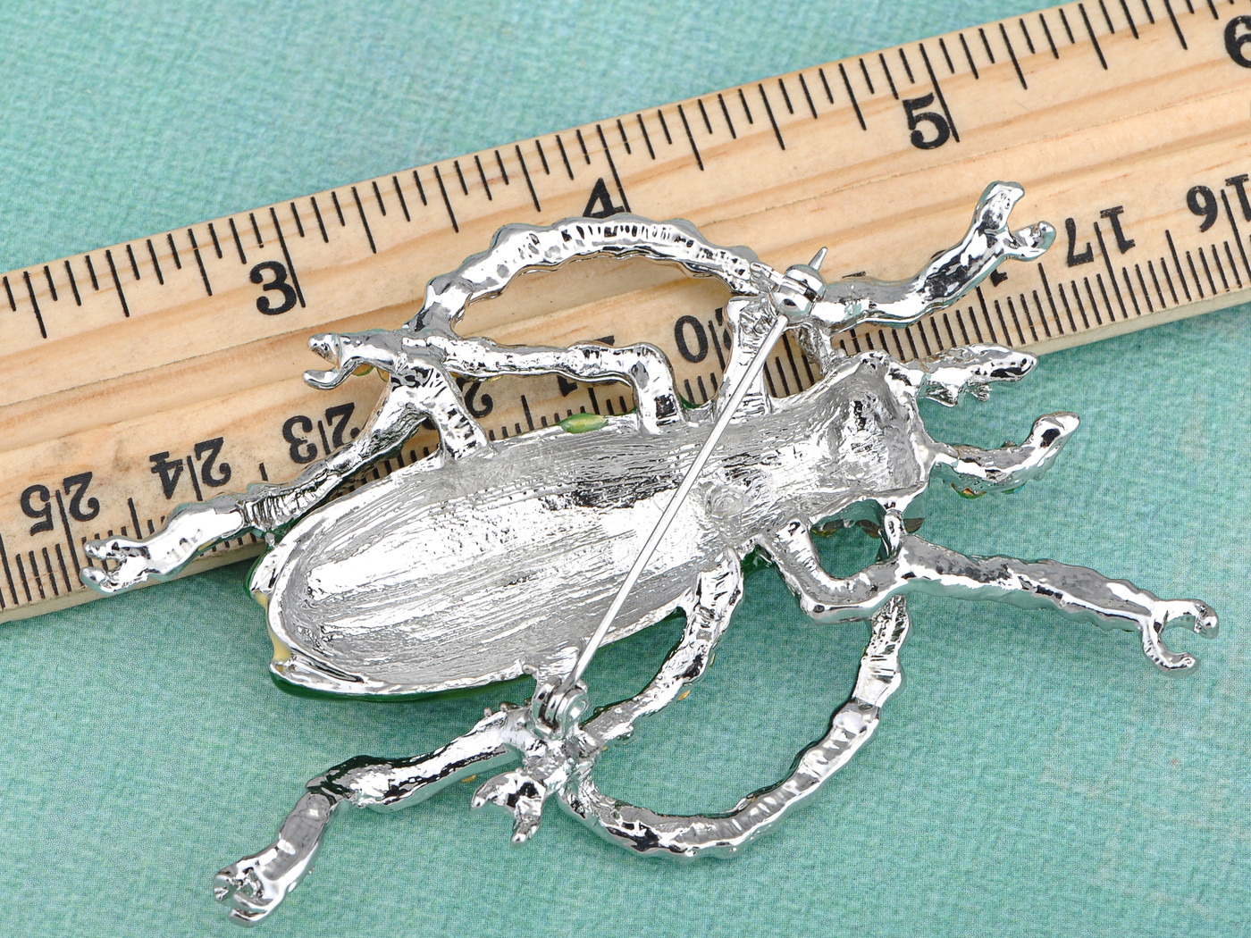 Peridot Paint Enamel Crystal Rhinestone Beetle Bug Fashion Jewelry Brooch Pin