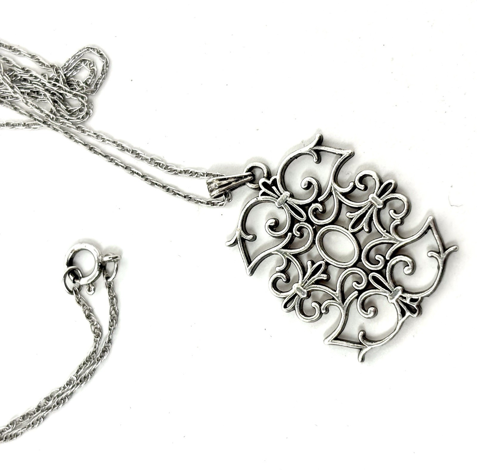 James Craig Sterling Silver Open Scrollwork Pendant Necklace Baroque Gothic Rev