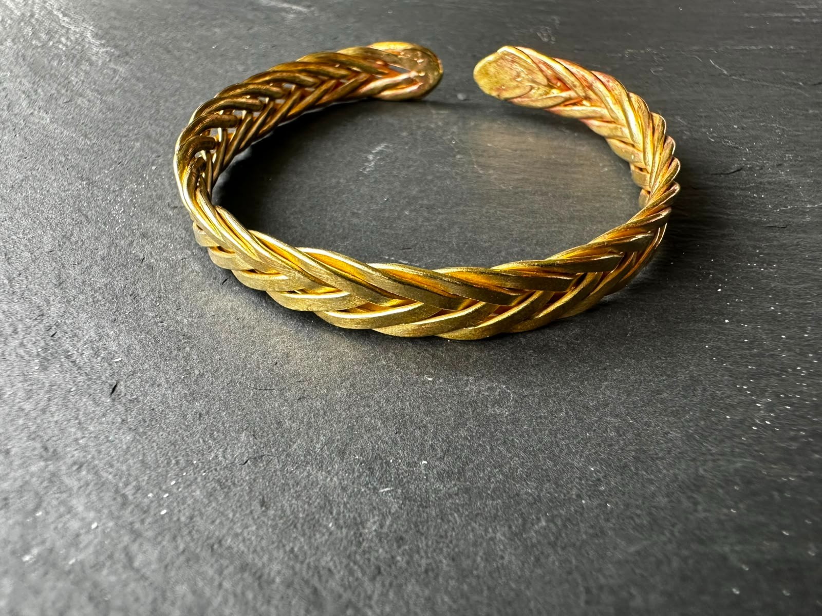 Handmade Brass Cuff Bracelet Men’s Adjustable Artisan Spain 20g 17cm Wide