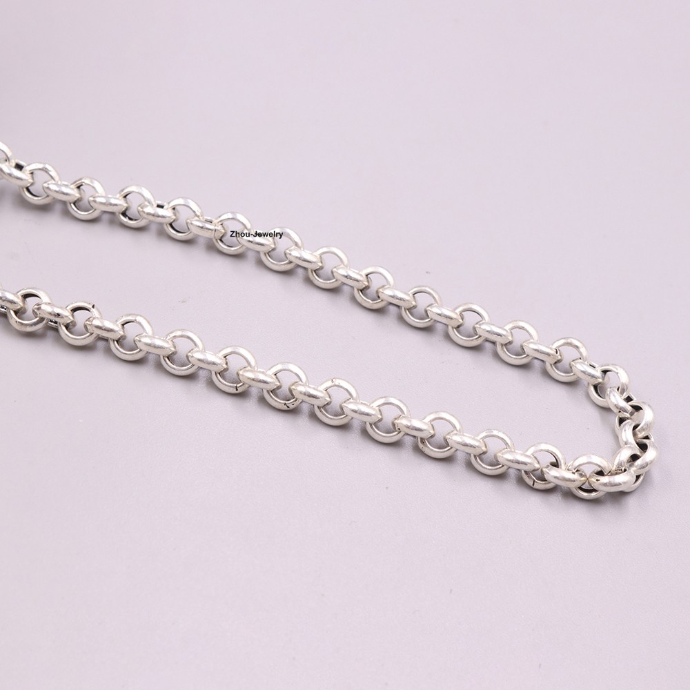 Solid 925 Sterling Silver 5.5mm Rolo Link Chain Necklace 30-32g 23.6inch For Men