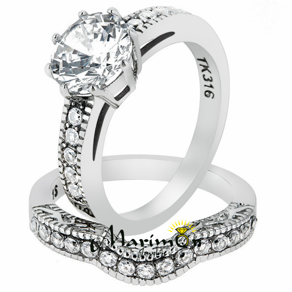 Stainless Steel 2.29 Ct Round Cut Cz Vintage Wedding Ring Set Women’s Size 5-10