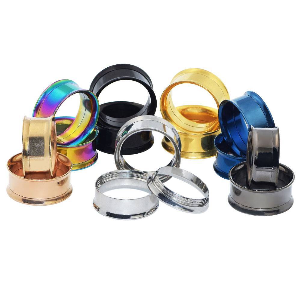 Ear Gauges Ear Plugs Stainless Steel Screw Flesh Tunnels Hollow Earskins – 2PCS