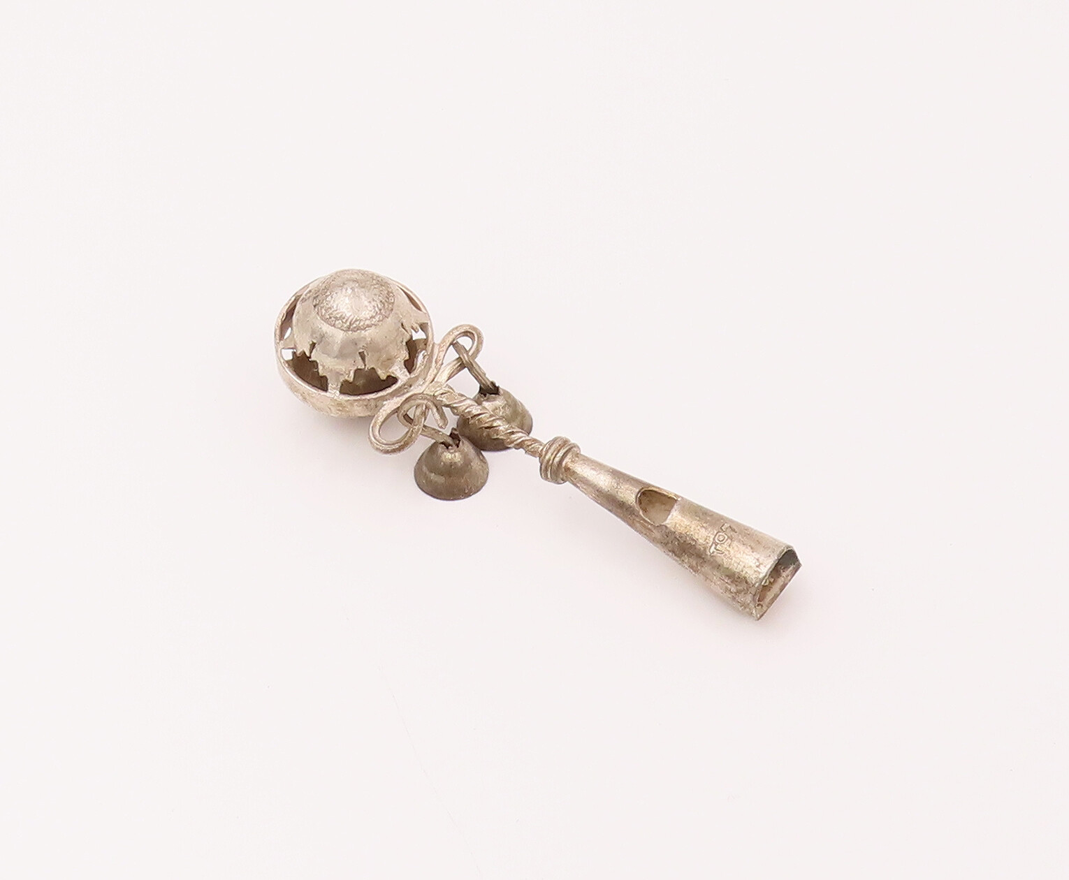 925 Silver Vintage For Babies Dangling Bells Jingling Nose Making Toy TR3515