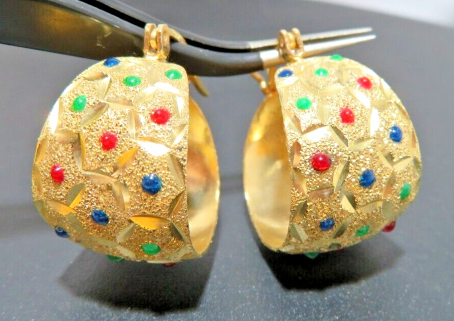 14K YG MULTI-COLOR ENAMEL HOOP EARRINGS 4.40 grams (G132597-16)