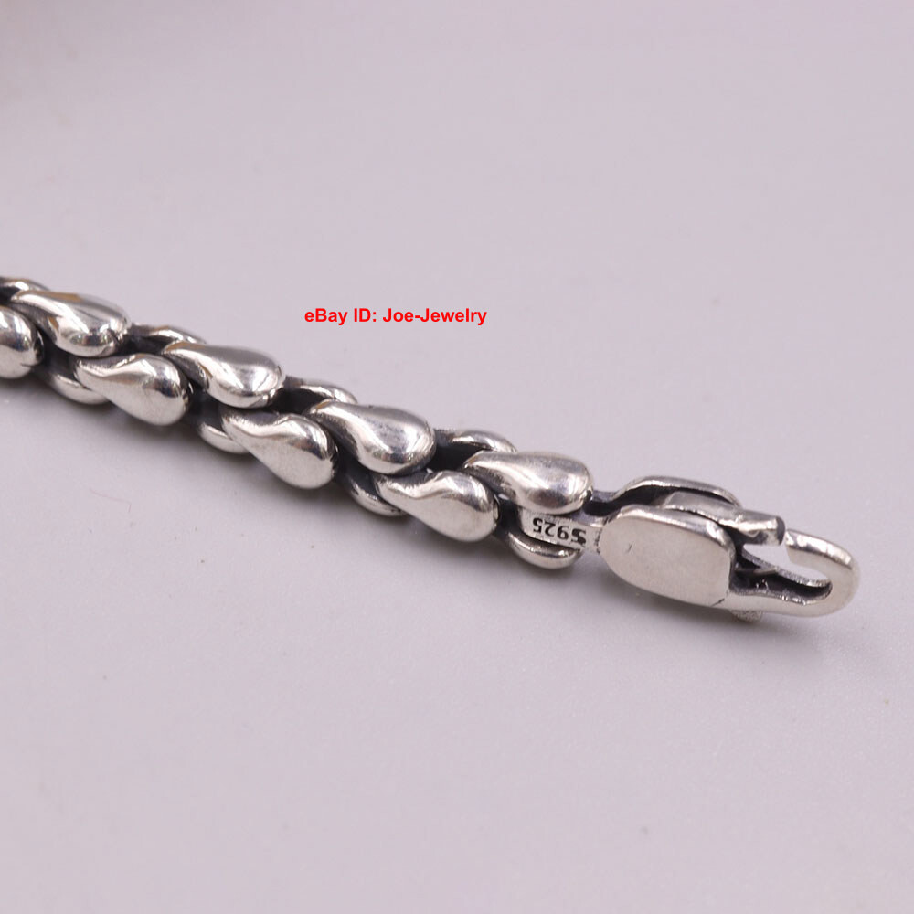 Pure 925 Sterling Silver Bracelet 5.5mm Unique Pear Link Chain Unisex 8.26inch