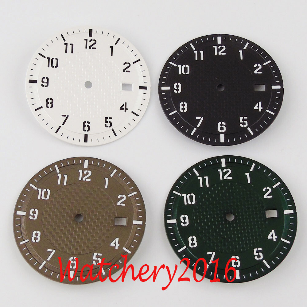 34mm White Blue Brown Watch Dial Date Window Luminous fit NH35 NH35A movement