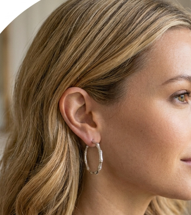 John Hardy Sterling Silver Bamboo Collection Hoop Earrings 1.4″ Drop