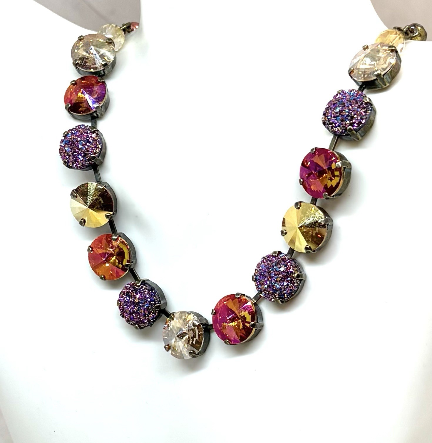 Brass Plated Orange Glitter Gold Cup Chain Statement Necklace With Beads