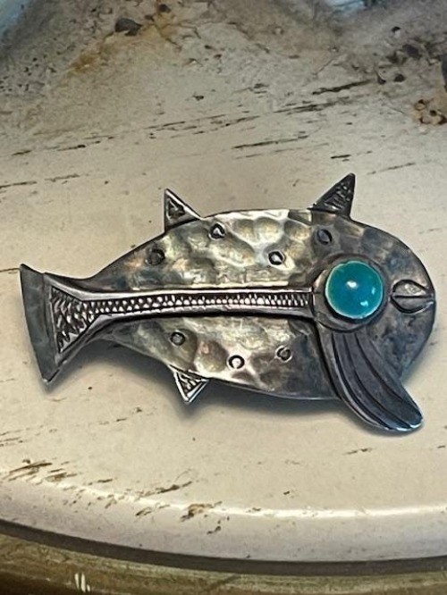 Graziella Laffi Peru Sterling Silver Enamel Accent Fish Pin Brooch