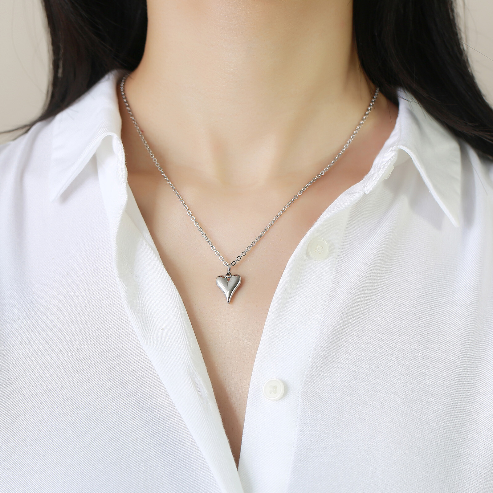 50CM Stainless Steel Heart Pendant Gold /Steel Color Love Women Necklace Jewelry