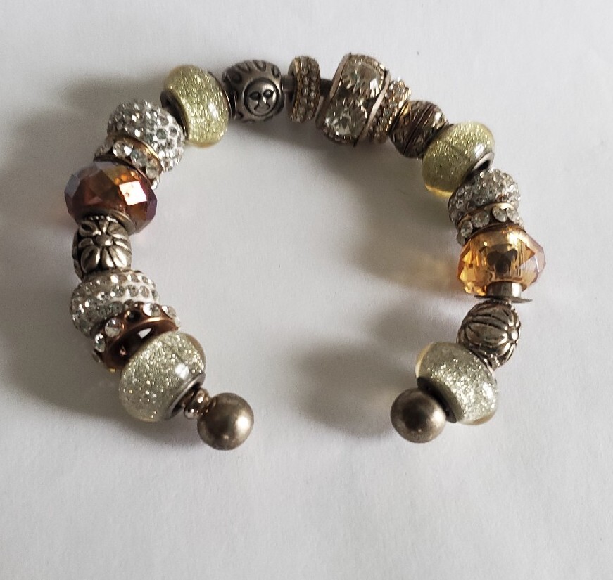 Rhinestone Beaded Charm Cuff Bracelet